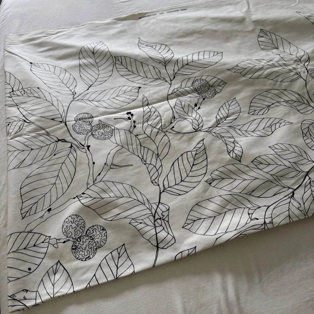 IKEA Maria Astrom 2004 Botanical Leaf Fabric Black White Cotton 59x120 Vintage